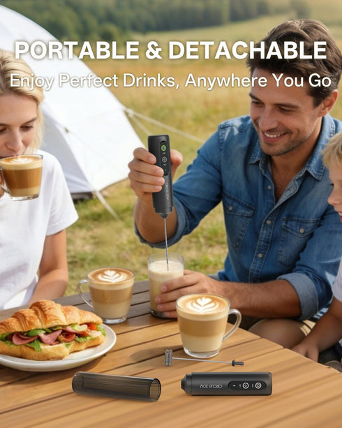 2-Speed CIRCLE JOY Rechargeable Milk Frother Hanheld, Dual Coil Whisk Head Electric Coffee Frother, Portable Hand