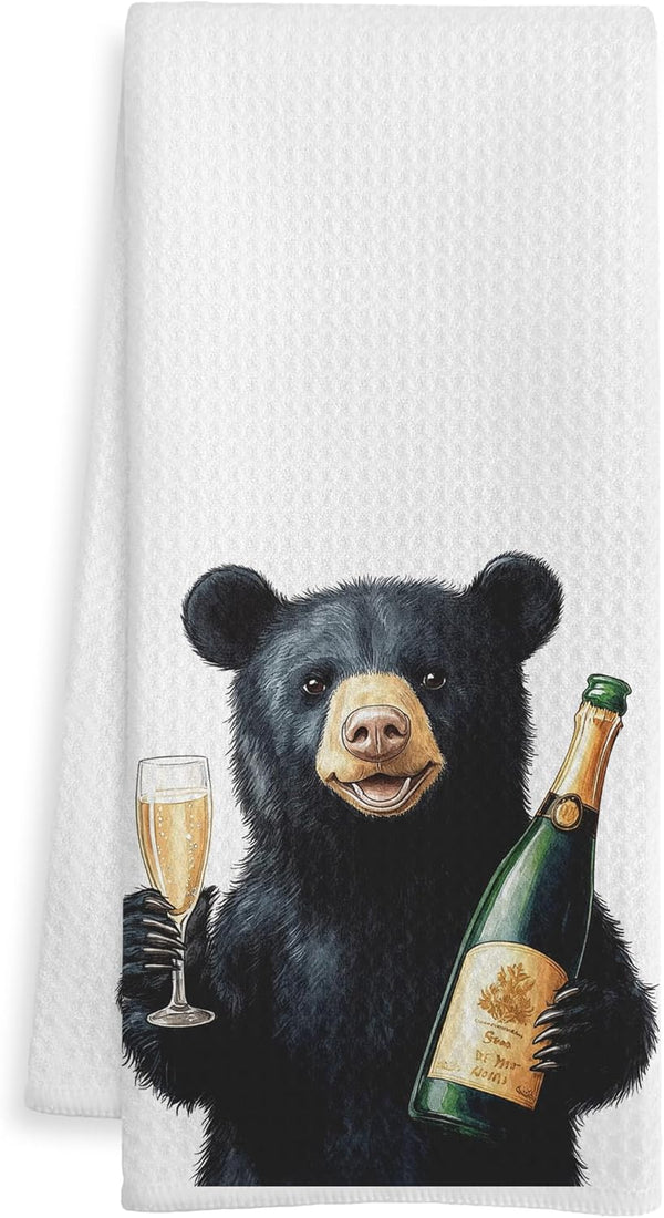 WOTYPU Black Bear Gifts Kitchen Bar Towels, Bears Lovers Gifts Dish Tea Towel,