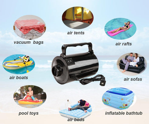 Electric Air Pump for Inflatable Pool Toys, 320W, 110V AC, 1.6PSI, Quick-Fill Inflator with 3 Nozzles