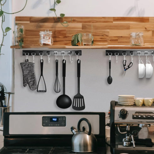 2PCS Kitchen Utensil Racks with 8 Hooks, 17 Inch Multifunctional Hanging Utensil Holders