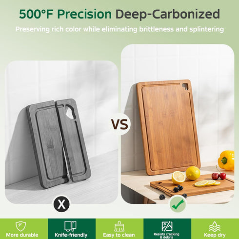 Kitchen(Set 3), Bamboo Cutting Boards for of Wood Cutting Board with Wood Storage Stand, Charcuterie & Chopping Board