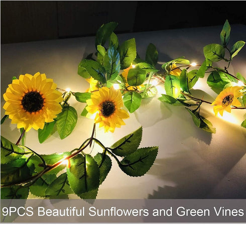 Fielegen 20 LED Artificial Sunflower Garland String Lights, 6.56ft Battery Powered Fairy Lights for Home Decor