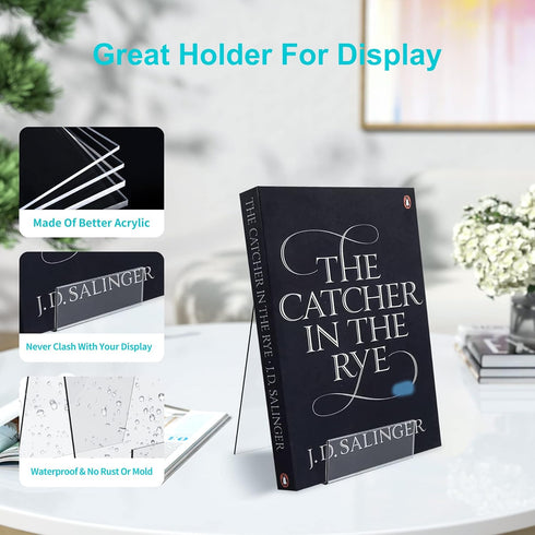 Acrylic Book Stand with Ledge, 10PC 4 Inch Clear Display Easel for Books, Magazines, Plates, Pictures, Artworks