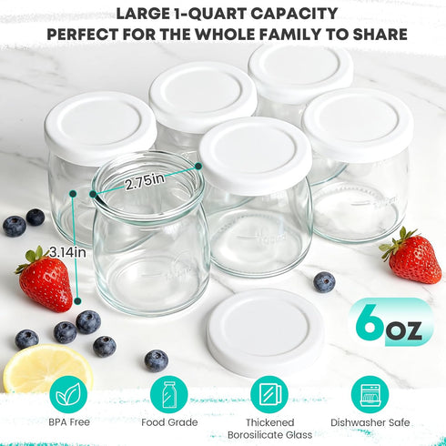 ANZKTOS 48H 6 Yogurt Maker with Adjustable Temperature & Timer - Glass Jars for Homemade Probiotic Yogurt, for Family