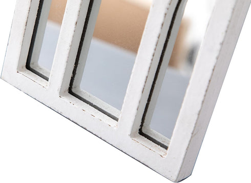 Rustic Arched Wooden Small Mirror for Desk, 6 X 11 Inch, Distressed White Farmhouse Window Mirror for Tables, Shelf,
