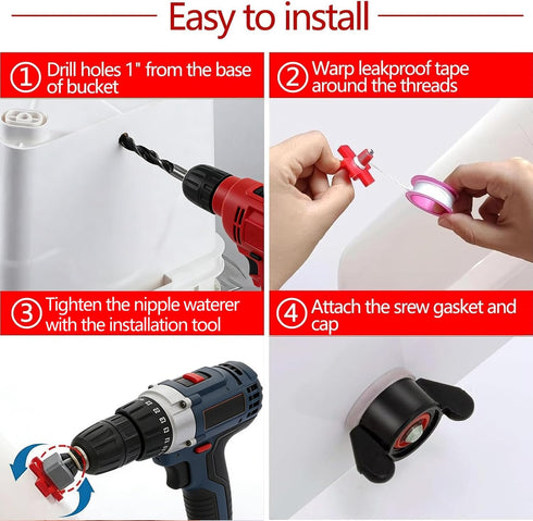 12 Pcs Horizontal Chicken Waterer Nipples with Drill Bits, Leakproof Poultry Watering System for Chicken Coop, Durable
