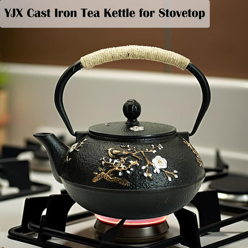 27oz Tea(800ML) YJX Small Cast Iron Teapot for Stovetop, Japanese Tetsubin with Enamel, Beautiful Decorative Tea Pot