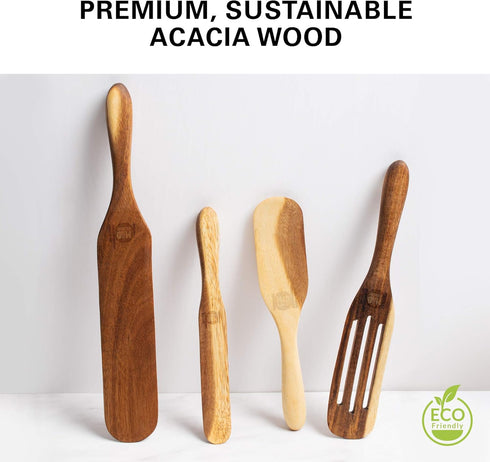 Mad Hungry Spurtle 4pc Set, As Seen on TV, Acacia Premium Wood Cooking Utensils for Non Stick Cookware, Baking, and More