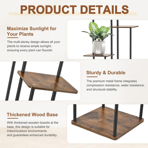 6 Tier Plant Stand Indoor Outdoor, Wood Metal Corner Shelf, Multiple Flower Pot Rack Holder Shelves, Planter Shelf