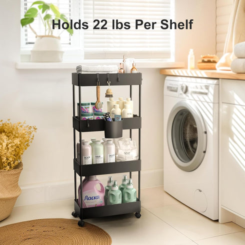 Pipishell Slim Storage Cart with Wheels, Bathroom Organizer for Small Spaces, Rolling Cart for Bathroom, Black