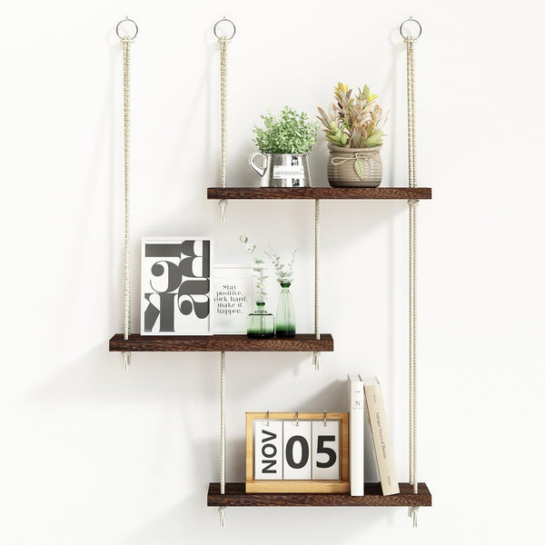 Fixwal Hanging Shelves for Wall, 3 Tier Boho Wall Decor Hanging Plant