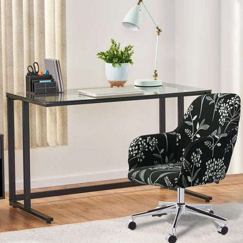 Iauddy Swivel Armchair Accent Dining Chair Cover for Office, Stretch Mid-Back Office Desk Chair Sliopcover Leisure Arm