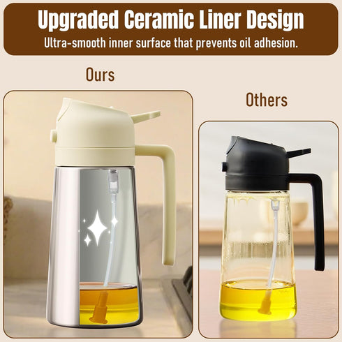 2 1 PARACITY Oil Dispenser Bottle with Stainless Steel Shell & Ceramic Sprayed Interior, in Olive Oil Sprayer