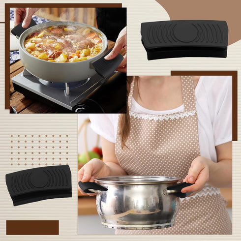 2 PCS Silicone Assist Handle Holder - Heat Resistant Pot Handle Covers for Kitchen Pot Pan - Black