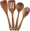 4-Piece Wooden Cooking Utensils Set for Non-Stick Cookware, Includes Spatula, Fork, Turner, Ladle, Strainer Spoons