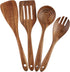 4-Piece Wooden Cooking Utensils Set for Non-Stick Cookware, Includes Spatula, Fork, Turner, Ladle, Strainer Spoons