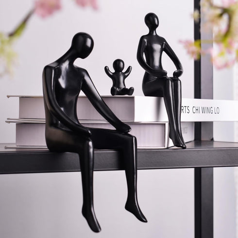 Quoowiit Black Bookshelf Decor Family Sculpture, Abstract Art Ornament Coffee Table Decor,