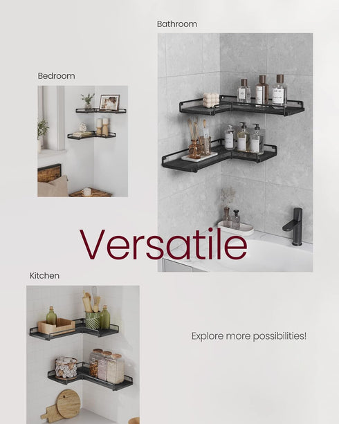 Set 2, ULLS831B22 VASAGLE Corner Shelf Wall Mount of Corner Floating Shelves, Small Corner Wall Shelf for Decor