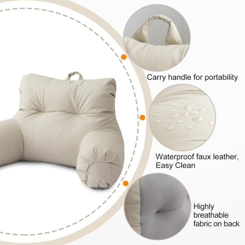 A Nice Night Faux Leather Reading Pillow for All Season,Wedge Bedrest Pillow Backrest with Arms Back Support