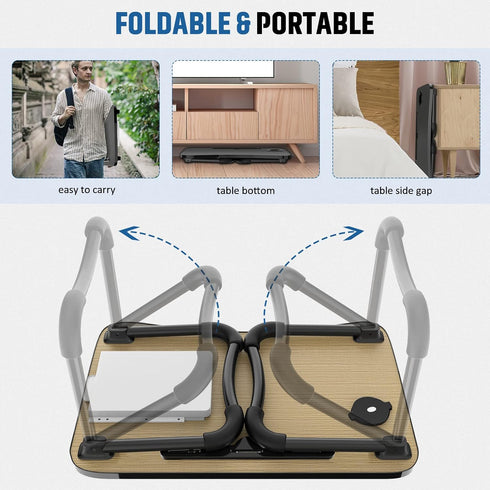 Zapuno Foldable Laptop Bed Table Multi-Function Lap Serving Tray Dining Table with Storage Drawer and Water Bottle