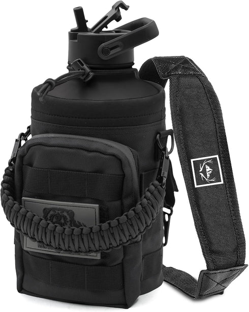NATURE PIONEOR Tactical Water Bottle, Stainless Steel 18/8 Food Grade Half Gallon Jug with Carrying Molle Sleeve
