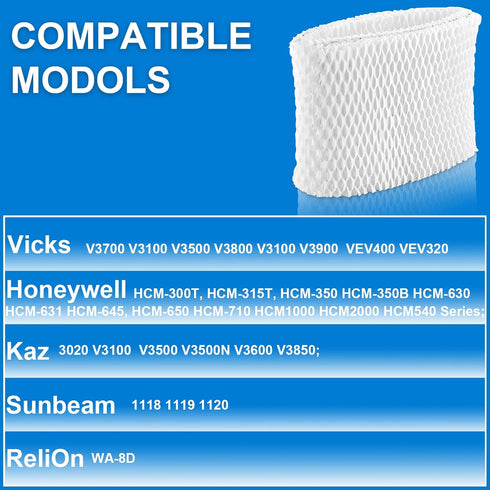 TOMOON WF2 Humidifier Filter Replacement for Vic.ks V3500 V3100 V3900 V3700 VEV320 Ka z 3020 & Re-Lion WA-8D Cool Mist Humidifiers,Pack of 4