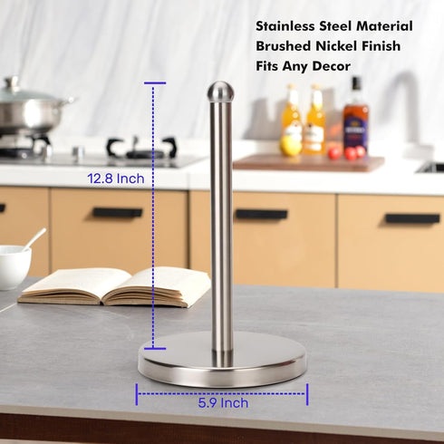 Sturdy Base Paper Towel Holder Stand, Fits Standard and Jumbo Sized Paper Towels for Countertop (Brushed Nickel)