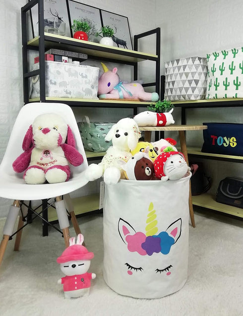 QUEENLALA Large Storage Basket, Collapsible Round Hamper for Boys and Girls, Golden Unicorn
