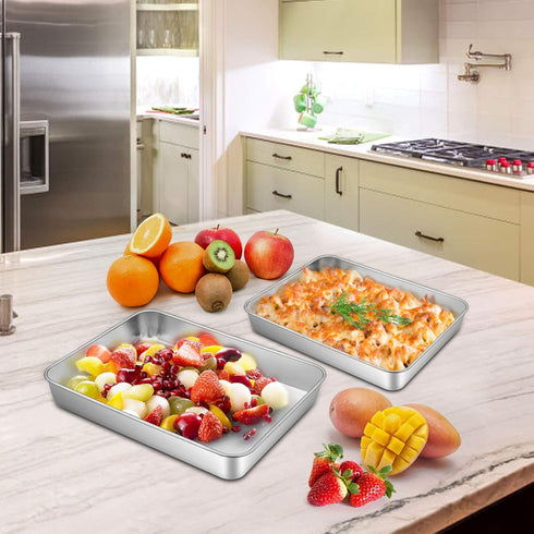 TeamFar Small Lasagna Pan Set of 2, 10.5’’ x 8’’ x 2’’ Stainless Steel Brownie Cake Pan for Baking and Roasting