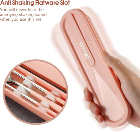 Travel Cutlery Set, 18/8 Stainless Steel Reusable Utensils with Case, Portable Silverware Lunch Box