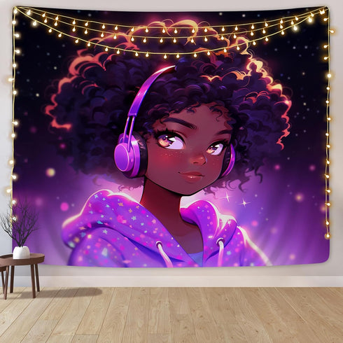 SARA NELL Tapestry, Black Girl Love Music Wall Hanging, Hippie Art Throw Tablecloth 50X60 Inches for Bedroom