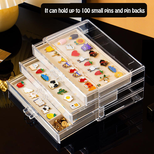 Pin Display Case with 3 Drawers, Dustproof Enamel Pin Collection Display Holder for Collectors