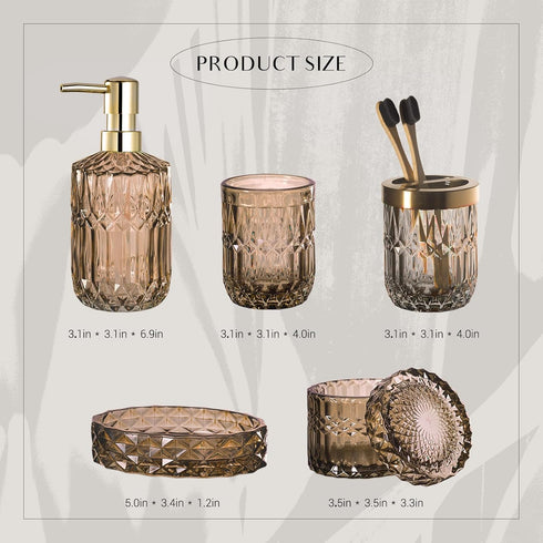 6PCS Set (6pcs EMPO Bathroom Clear Glass Accessories (Lotion Soap Dispenser, Soap Dish, Toothbrush Holder, Tumbler