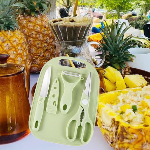 Mini Travel Cutting Board Set, 4 Pcs Portable Mini Camping Plastic Cutting Board & Knife (Green)