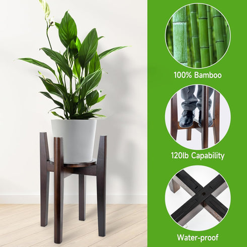 ZIOZERTT 8'' 12'' Adjustable Plant Stand with Tray,Indoor Wood Plant Stand Fit to Planter,Mid Century Modern Flower Pot