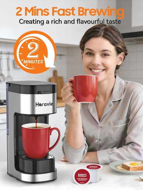 6 14 Oz Horavie Single Serve Coffee Maker, Hot and Iced Coffee Maker for K Cup and Ground, to Brew Sizes Single Cup