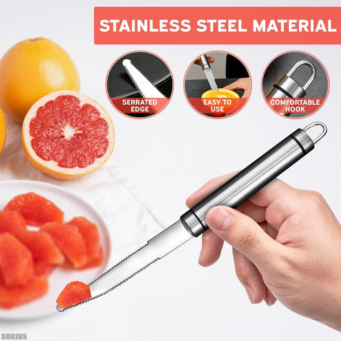 Grapefruit Knife with Curved Serrated Blade, Small Kitchen Cutter for Fruit Slicing, Stainless Steel Knife