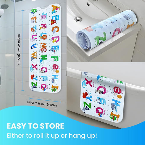 40 16 Inch, Linoows Baby Bath Tub Mat, Extra Large Non Slip Kids Cartoon Bathtub Shower Mats with Suction Cups & Drain