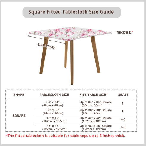 34x34 Inch Small Fitted Square Tablecloth - Spring Magnolia Pink Floral Non Slip Spandex Table Cloth with Elastic