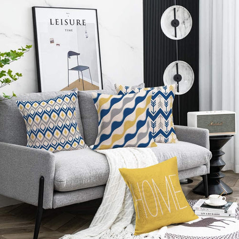 Fukeen Geometric Set of 4 Throw Pillow Covers, Modern Decorative 18x18 Inch Cushion Cover for Living Room Bed (Blue