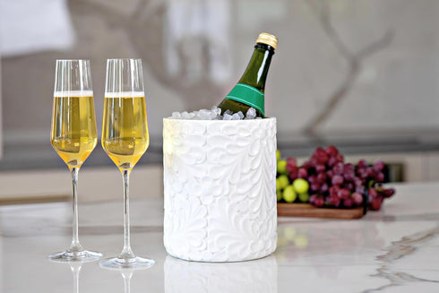 Large 7.3"+5.4" Engraved Ceramic Utensil Holder - Kitchen Counter Utensils Organizer, Set of 2, White Crock for Cooking