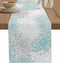 PIEPLE Aqua Chrysanthemum Flowers Table Runner-Cotton Linen-Long 13x72inches Dresser Scarves,Floral Grey Tablerunner for
