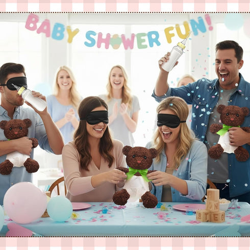 6 Set Bottle Chug Baby Shower Games Chocolate Brown Bear Blindfolded Diaper Changing Games Kits Bottles Diapers