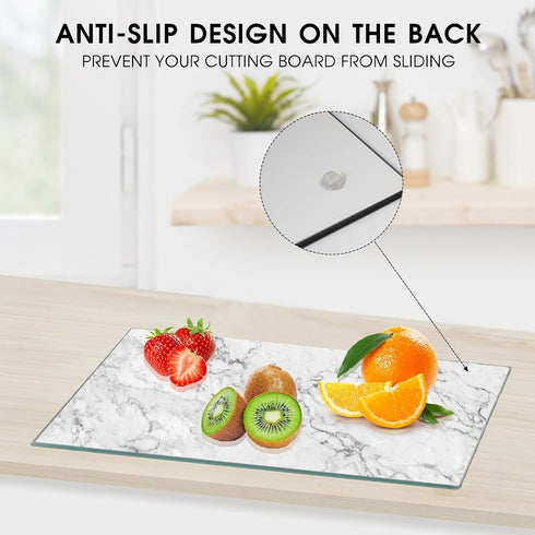 Tempered Glass Cutting Board, 10"x14" for Kitchen Dishwasher Safe with Rubber Feet, Scratch Resistant, Heat Resistant, Shatterproof, Marble Pattern by JAMBALAY