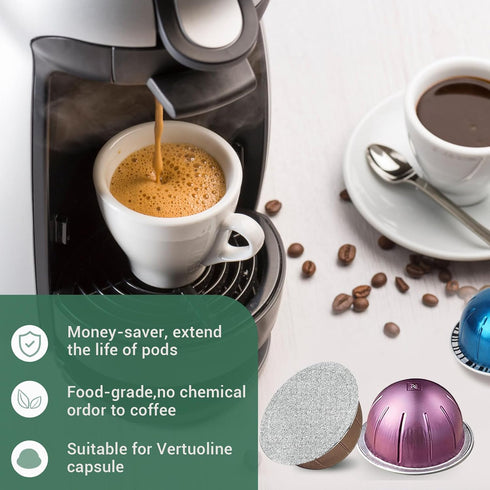 Vertuoline Capsules Coffee Pods Aluminum Foils Lids, Reusable, Compatible with Nespresso VertuoLine Machine, 64mm