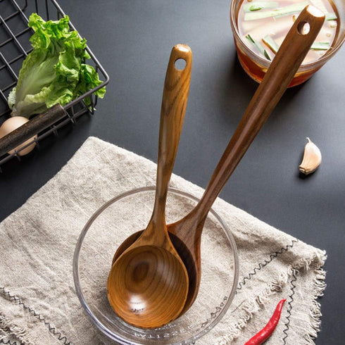 2 Pcs Wooden Spoon Ladle for Cooking, Non Toxic Kitchen Tools, 14 inch Long & 11 inch Large Deep Ladle Set