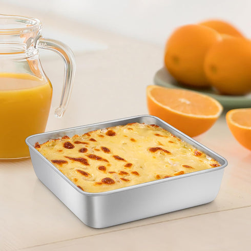 TeamFar Set of 2, 6 Inch Square Cake Pan, Stainless Steel Baking Pan for Lasagna Cake Brownie, Heavy Duty & Dishwasher