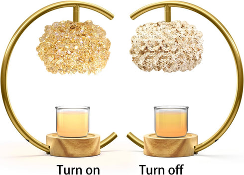Yeuslor Gold Candle Warmer Lamp for Jar Candles with Adjustable BrightnessTimerHandcrafted CrystalWooden Base