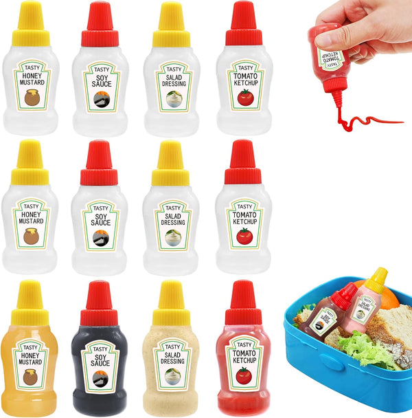 Xuyyicao 12 Pcs Mini Ketchup Bottles,25ml Condiment Squeeze Bottles,Plastic Sauce Container for