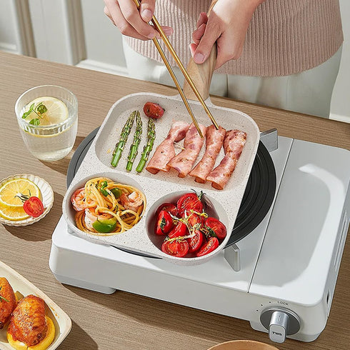 Egg Frying Pan, Nonstick 3 Section Omelette Pan, Aluminium Alloy, Suitable for Gas & Induction Cookware